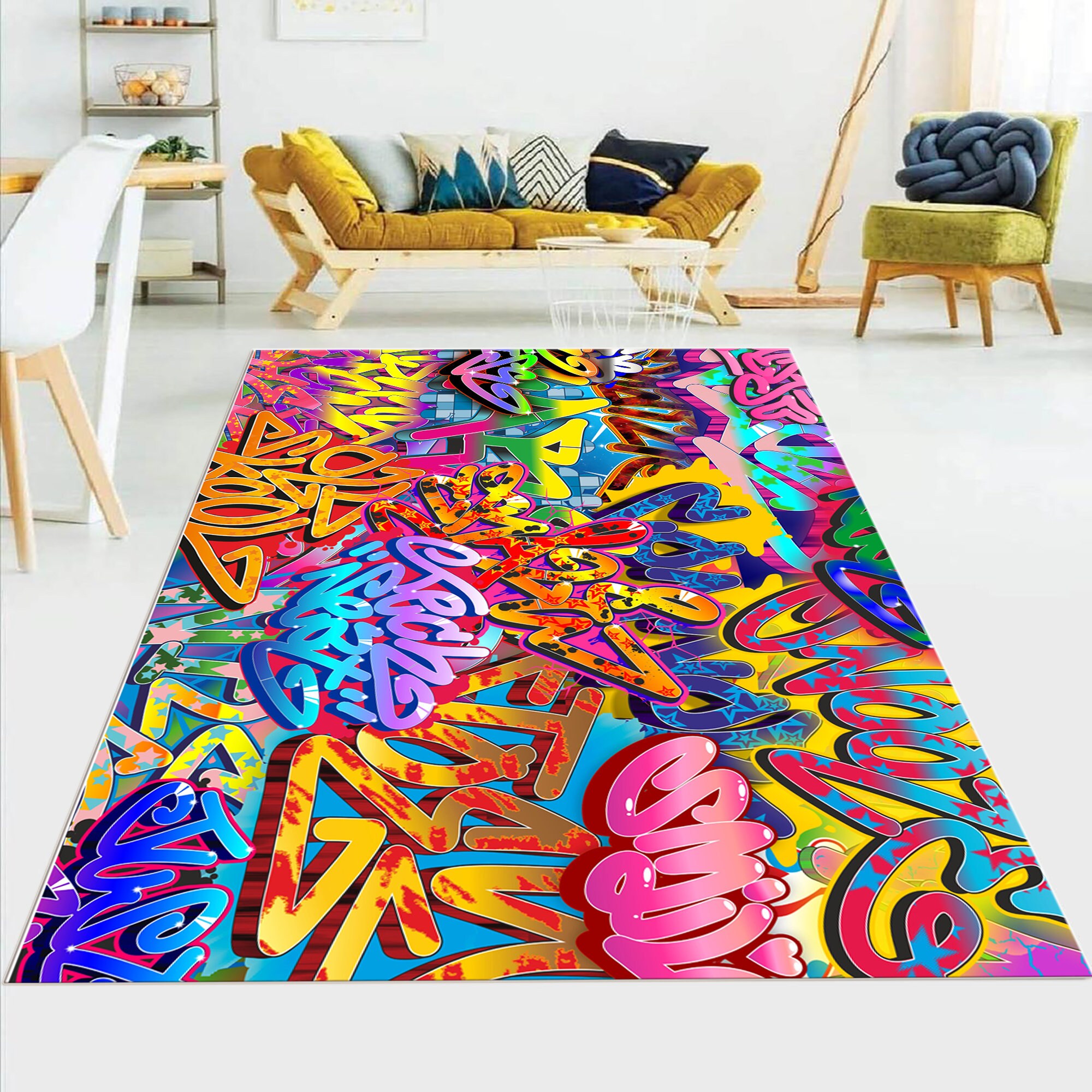 Colorful Abstract Pop Art Rug Graffiti Rugs 2x3 3x5 4x6 5x7 Large Colorful  Rugs Grafiti Decor Abstract Art Floor Mat Pink Green Rugs Round 