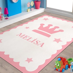 Personalisierter Baby-Teppich, Raumdekor, Monogramm Spielzimmer, Teppich nach Maß, Baby-Mädchen-Schlafzimmerteppich, Vorleger, Kleine Prinzessin
