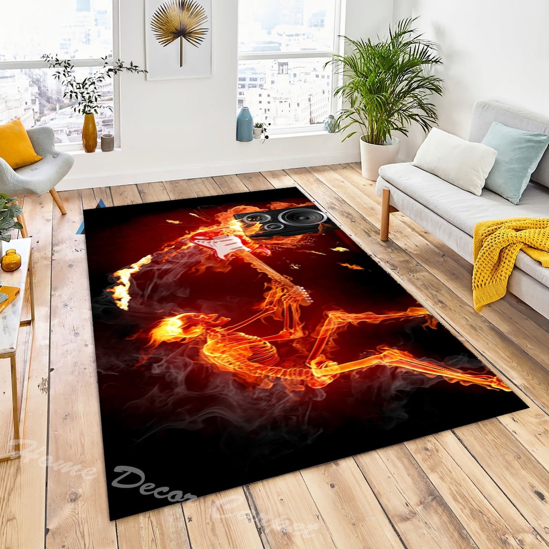 Skeleton Guitar Fire Rug: Music Room Decor - Etsy