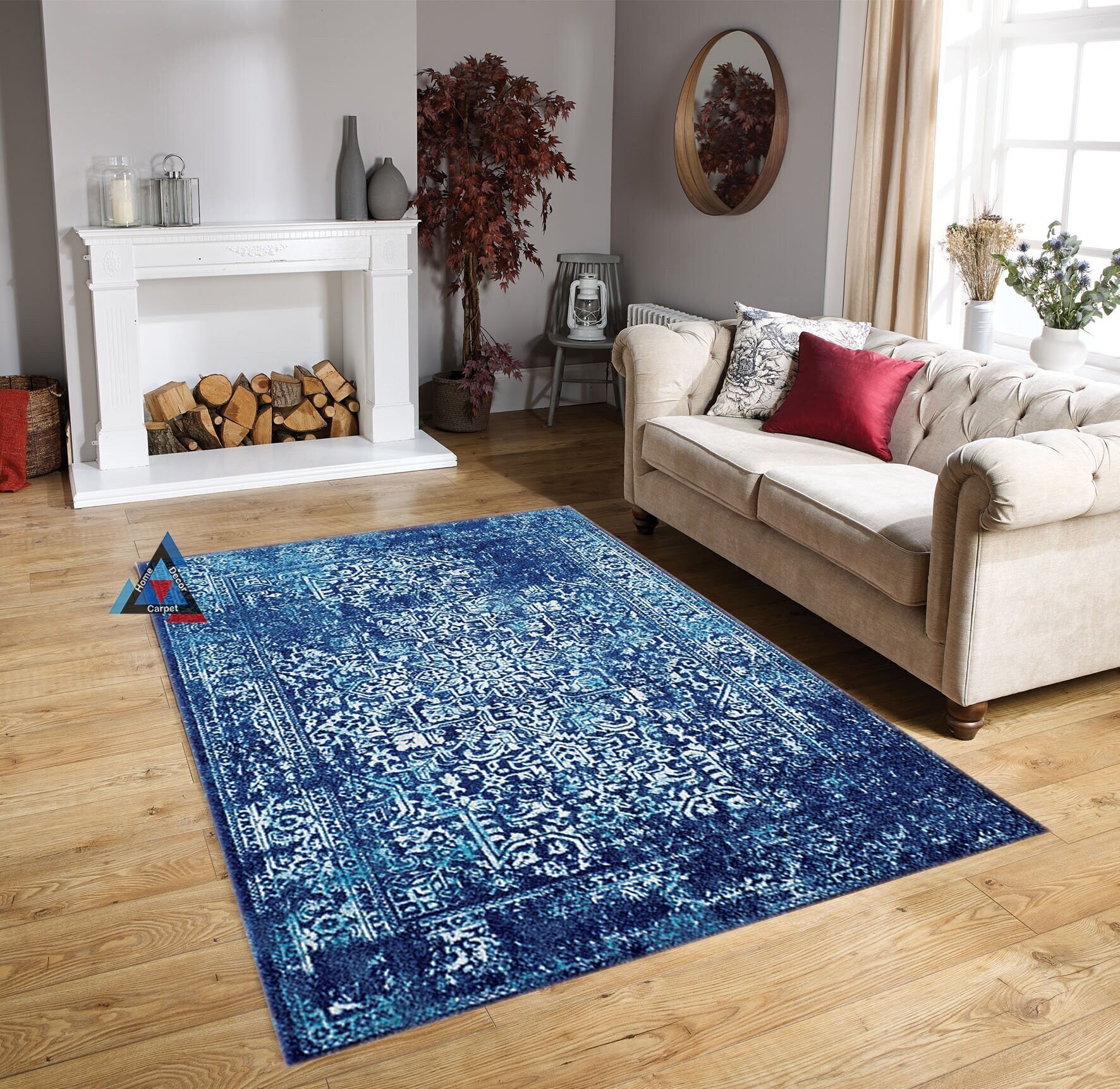  RUGMRZ Teppiche In Wohnzimmer Teppiche, Dämm- & Schutzmatten  Retro-Teppich rote und Blaue Blumendekoration kann angepasst Werden 200 x  300 cm