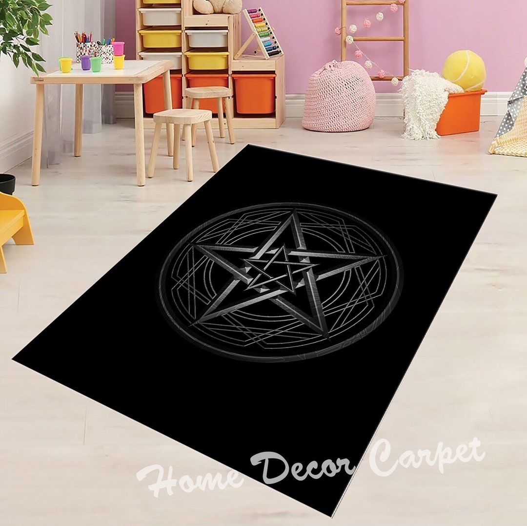 Gothic, Pentagram, Star Logo, Black Rug, Sacred Geometry Doormat ...