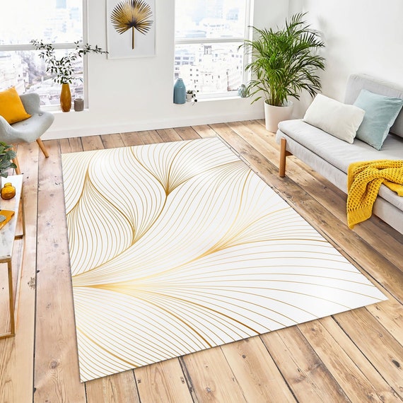 Linear Rug Golden Floor Mat Rug Delicate Mat Comfort Mat Abstract Rug Home Decor Rug for Living Room Rug Office Rug Farmhouse Rug Etsy