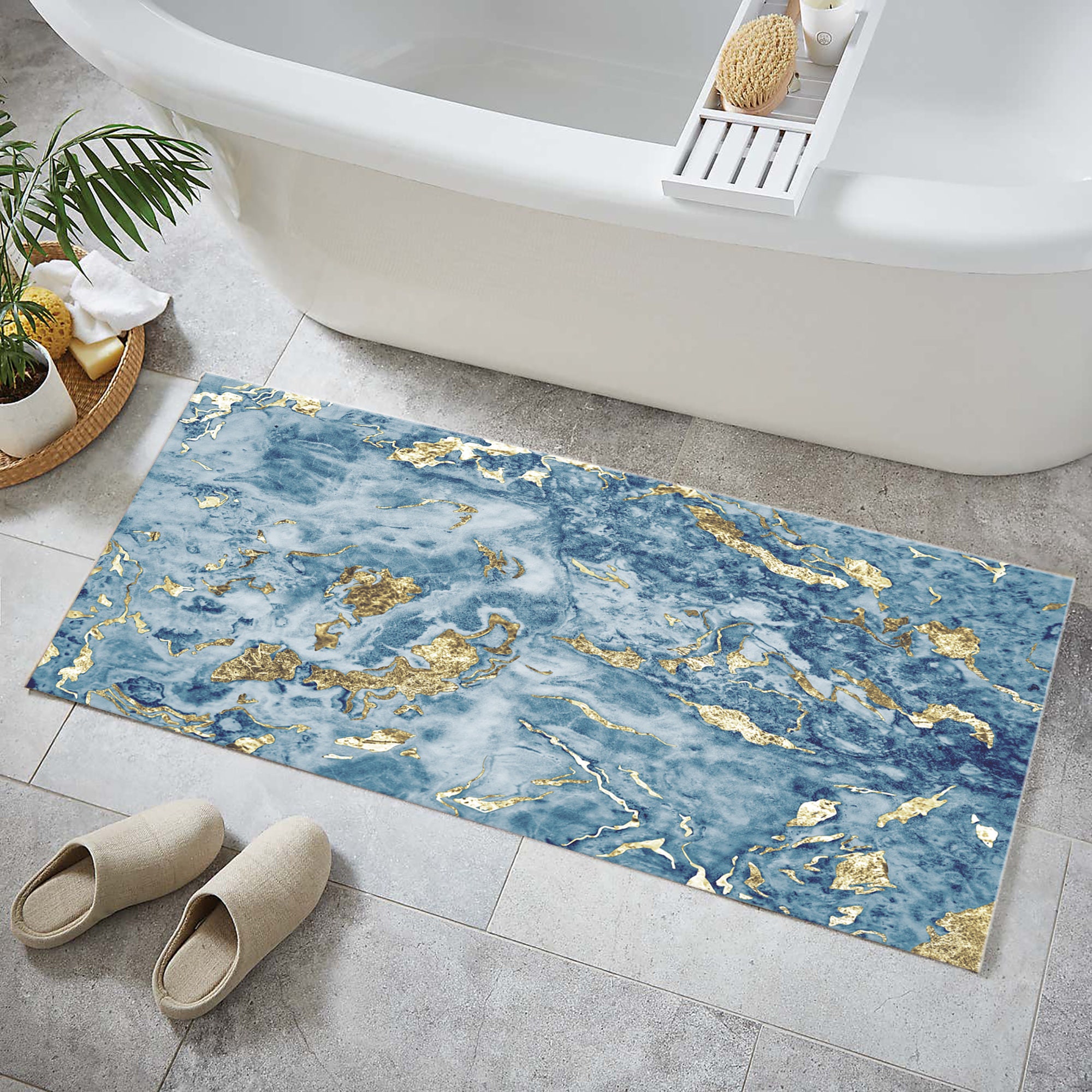 Bathmat, Bath Rugs, Washable Bathroom Mat, Bath Rug, Bathroom Decor Rugs,  Marble Rug, Blue and Gold Rug, Home Decor Rug, Mat Size Rug, Mat -   Norway