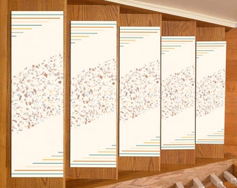 Abstract Beige Stair Treads: Non-Slip Stair Rugs