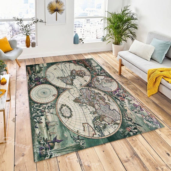 Rustic World Map Area Rugs, Maps, Rug Decorative Floor Mat, Map