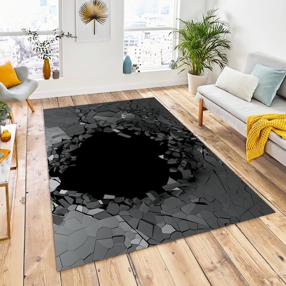 *p(R)ojectR® Logo Rug Mat Illusion Rug,black Vortex Illusion Rug, Black Rug,modern Rug