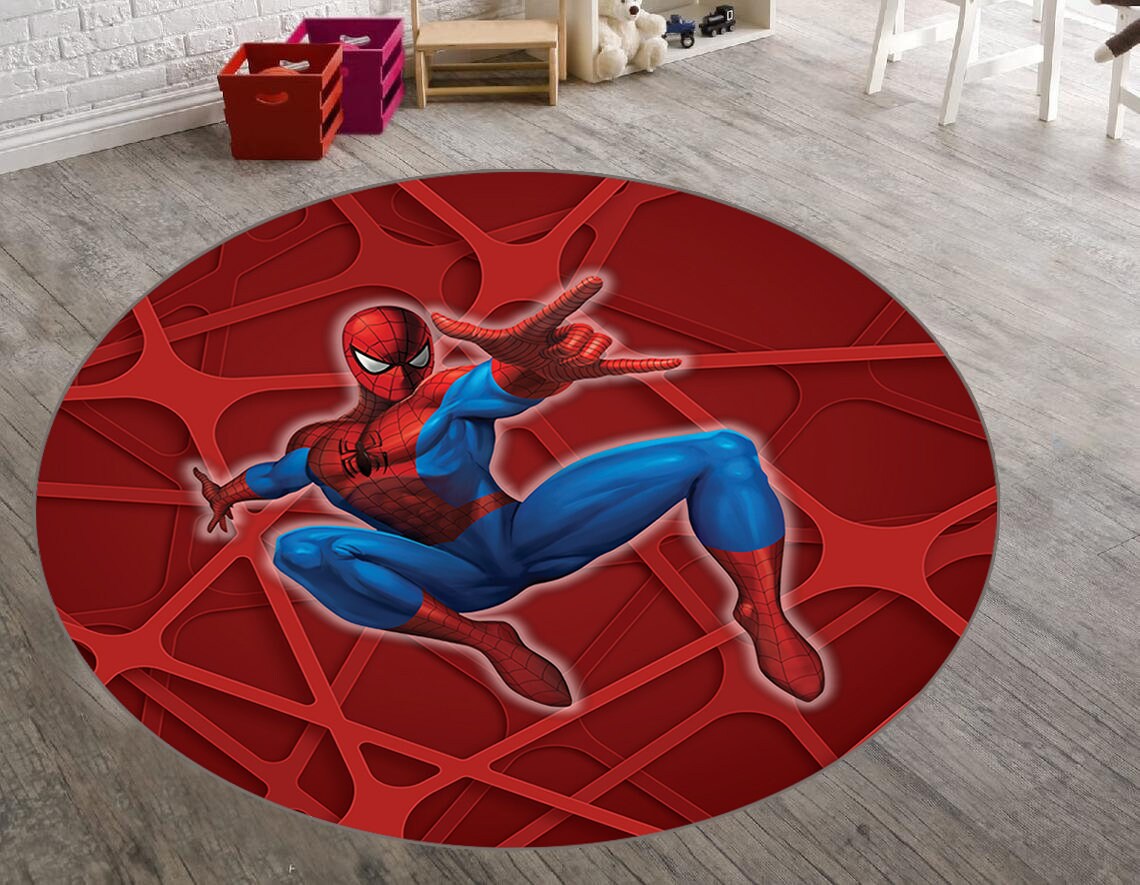 Spiderman Spiderman Rug Boys Room Round Rug Round Carpet Etsy