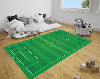Football Field Patterned Rug, Non Slip Rug,Soccer Pitch Football Field Floor Mat and Decorative Play Mat,Green Football,Kids Room Soccer Rug