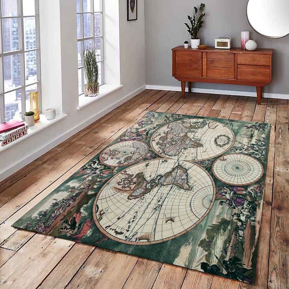 Rustic World Map Area Rugs 3D Rug for Living Room Kitchen Etsy