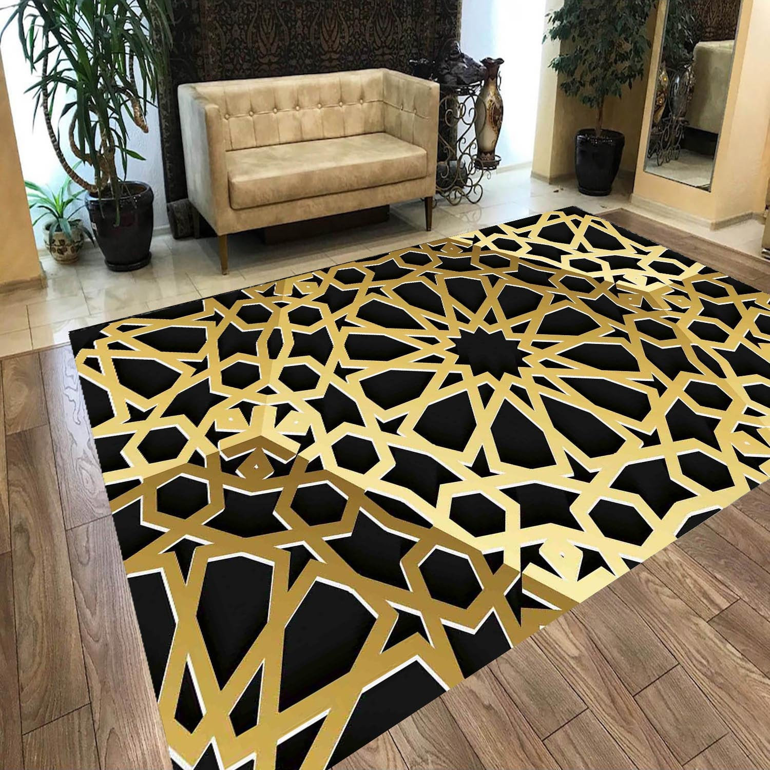 Carpets for Living Room Gold Geometric Rug Gold Line Pattern Etsy