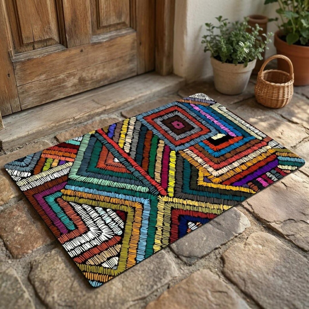 Colorful Geometric Doormat: Modern Welcome Mat, Porch Decor - Etsy