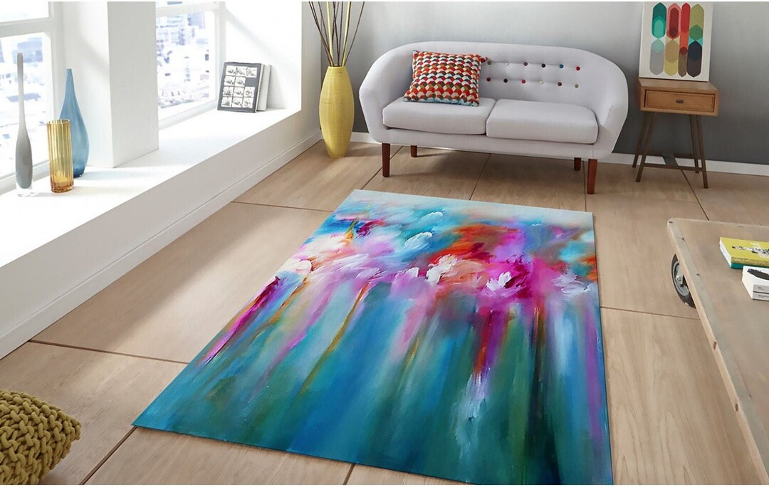 Abstract Leaf Pattern Area Rug Abstract Watercolor Flower and Leaves Pattern Rug, 3D Printed Non-slip ...