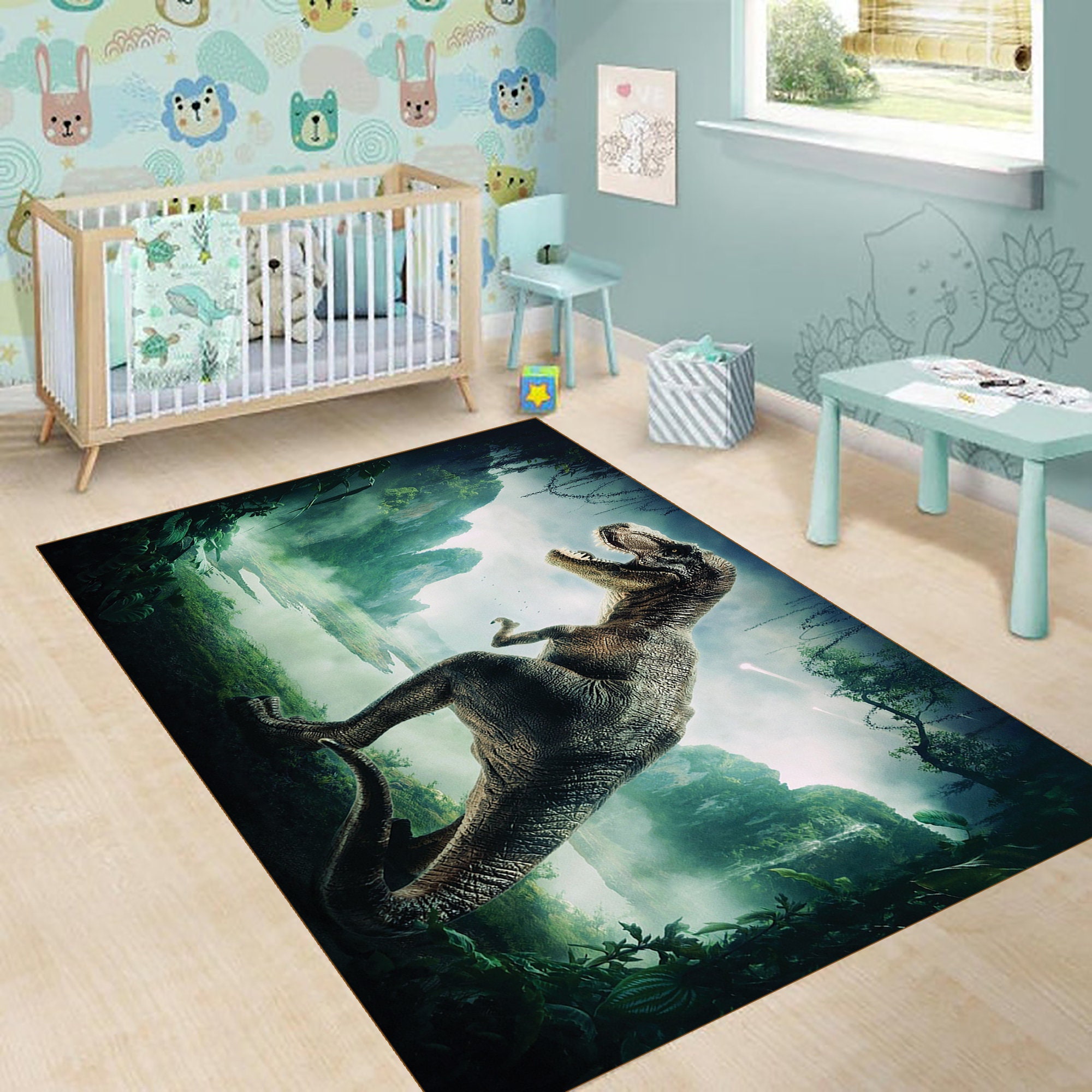 Dinosaur Trex Kids Decor Rug Personalised Nursery Kids Etsy UK