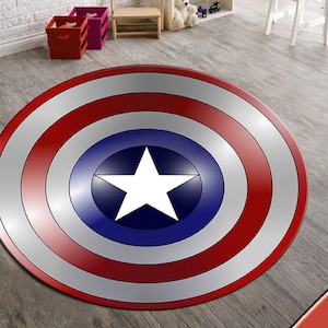 Captain America, Captain America Rug, Boys Room Rug, Round Rug, Round Carpet,Captain America Pattern Rug,Popular Rug,Themed Rug,Gift For Him