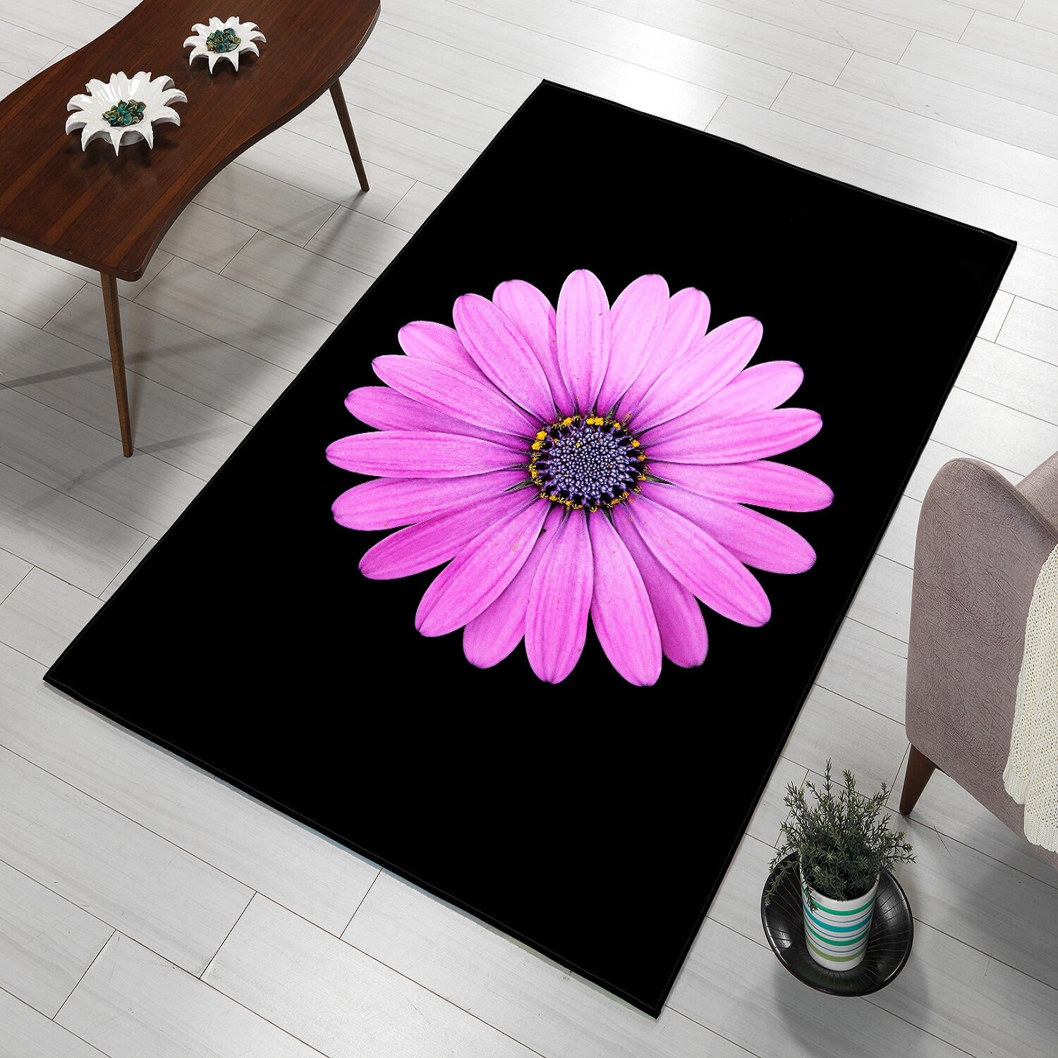 Pink Floral Patterned Rug Kitchen Rug Decorative Rug Etsy