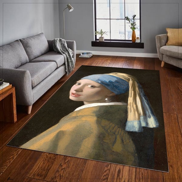 Johannes Vermeer Girl With a Pearl Earring,  Wall Art Classic Rug, Fine Art Famous, Print Gallery Wrapped Canvas, Gift Beautiful Woman Rug