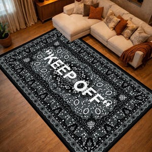 Keep Off Area Rug,Dark Bandana Style Rug,Gothic Black Rug,Statement Living Room Rug,Modern Alternative Home Decor image 2