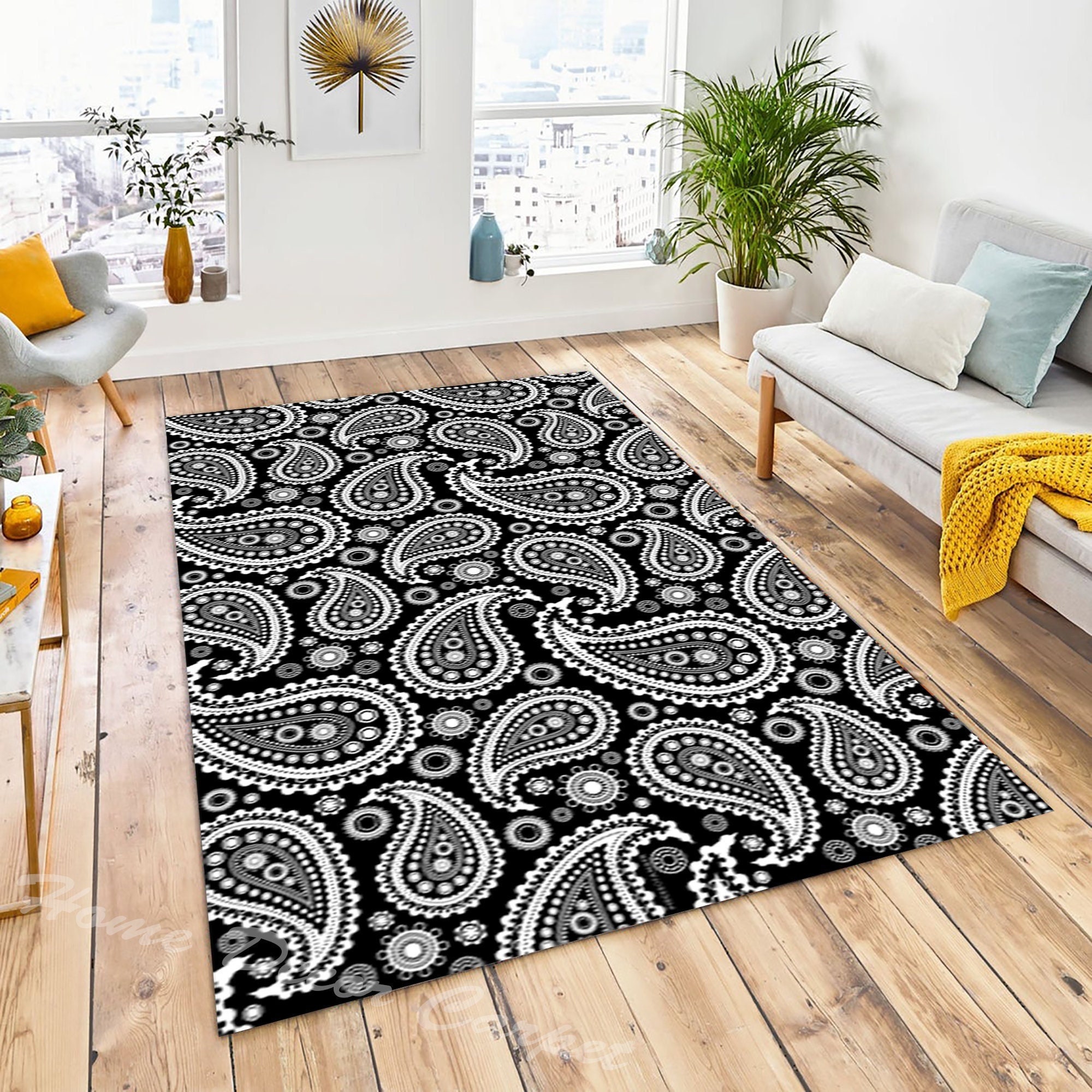  Paisley Black Bandana Area Rugs, Indoor Machine