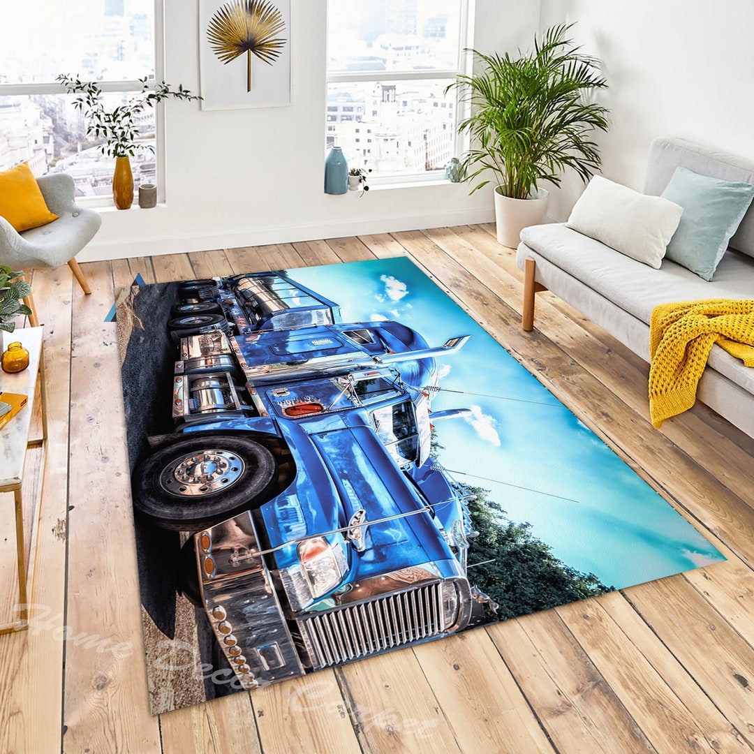 ラグ・カーペット TRUCK FURNITURE RUG Truck Front View Area Rug: Personalized Big Rig Silhouette - Etsy