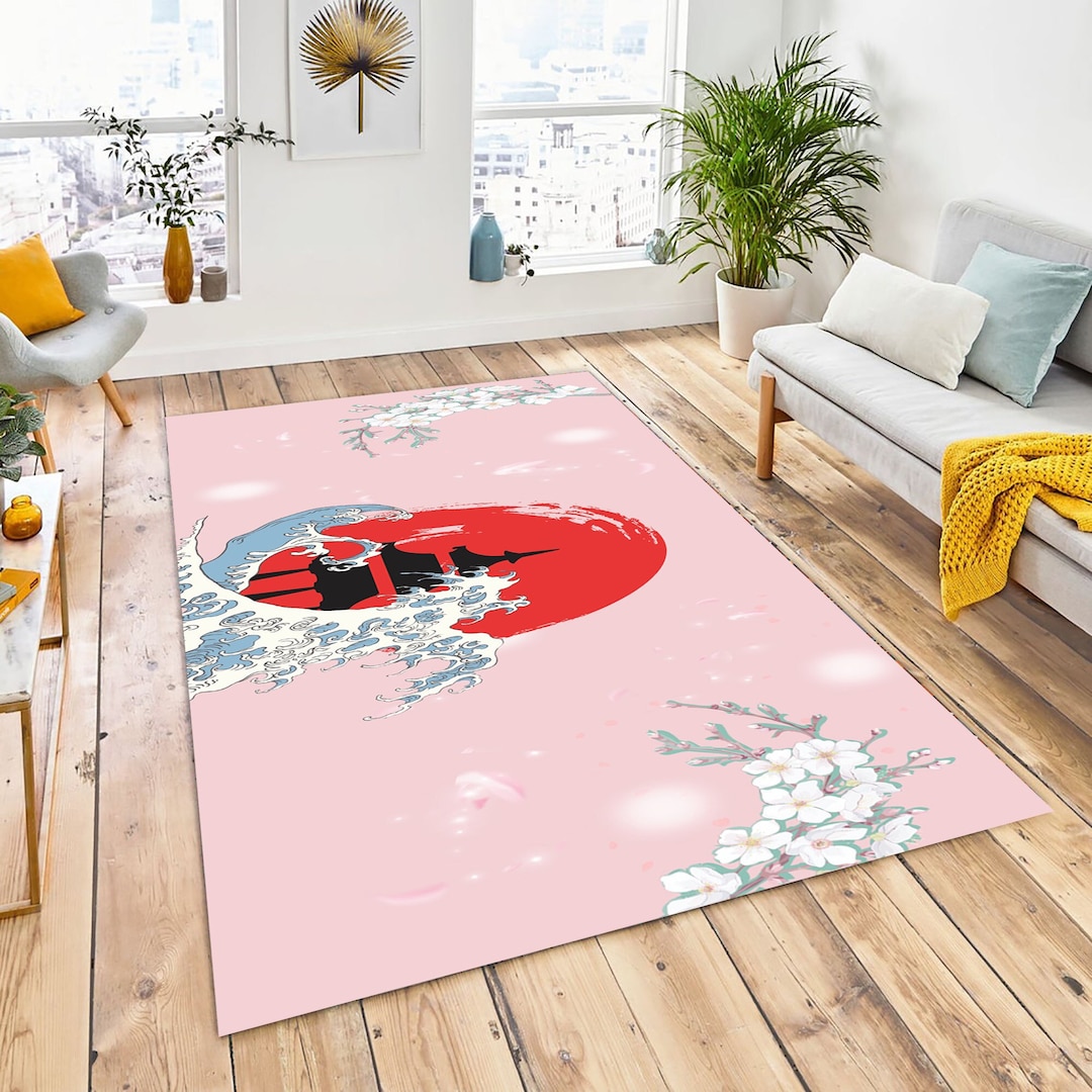 creative drug store Rug mat ラグマット Japan Zephyr Red Day Pink, Elegant Japanese Area Rug, Living