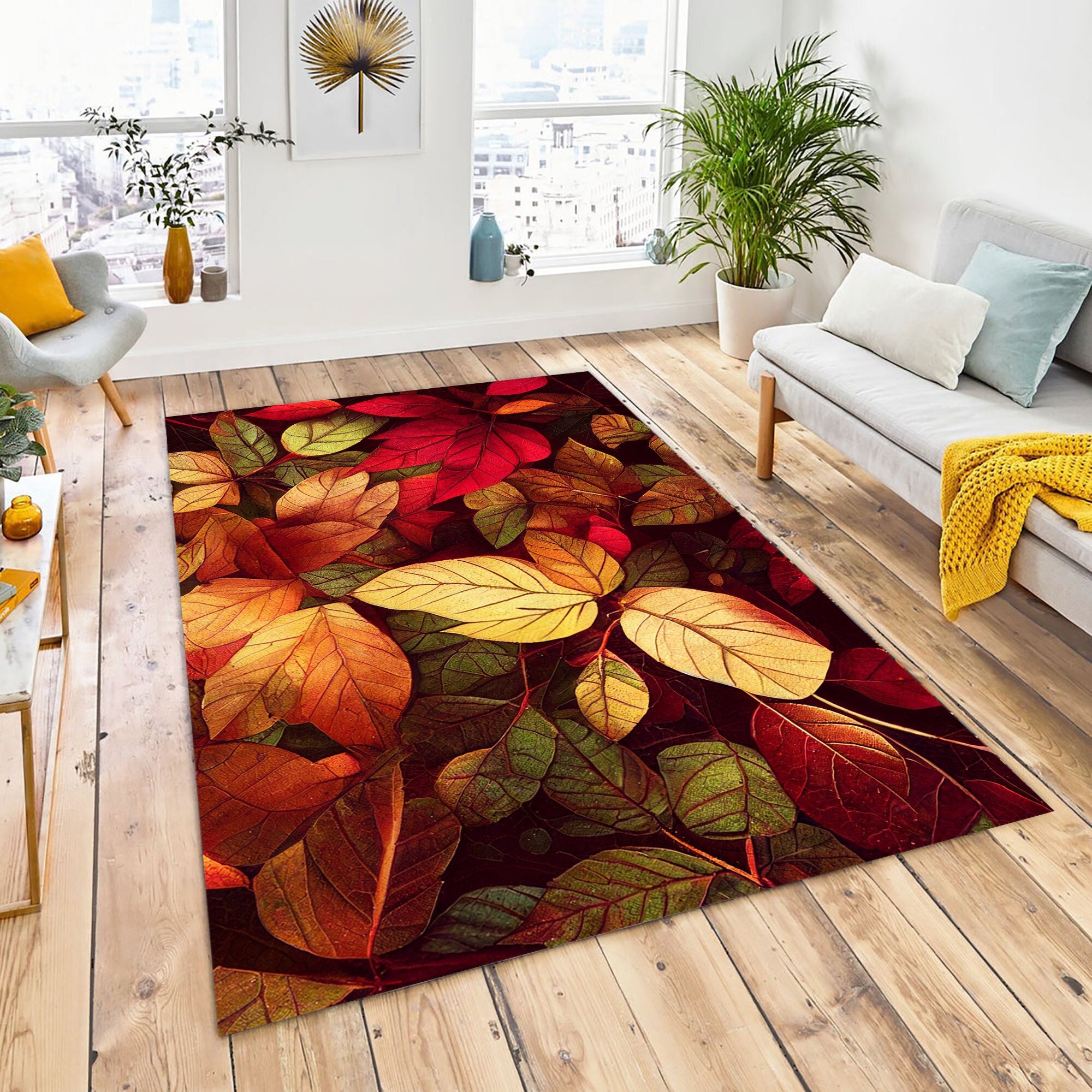 Leaf Rug, Leaves Area Rug, Large Area Rug, Living Room, Dining Bedroom Rugs,  Boho Tropical Rug, Print Bohemian Botanical Rug, Floral Carpet - Etsy