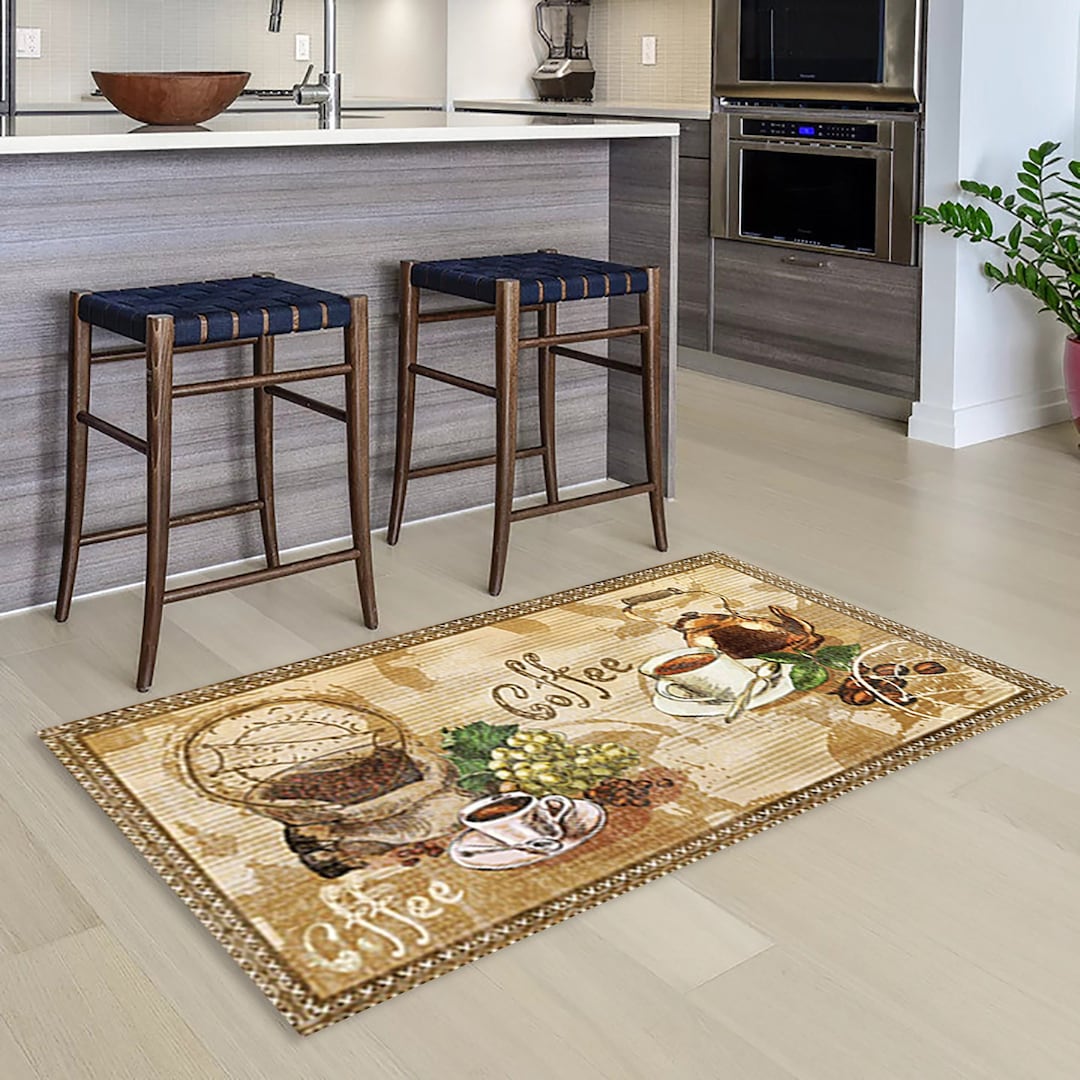 Coffee Design Kitchen Rug: Washable, Soft Cook Area Mat - Etsy