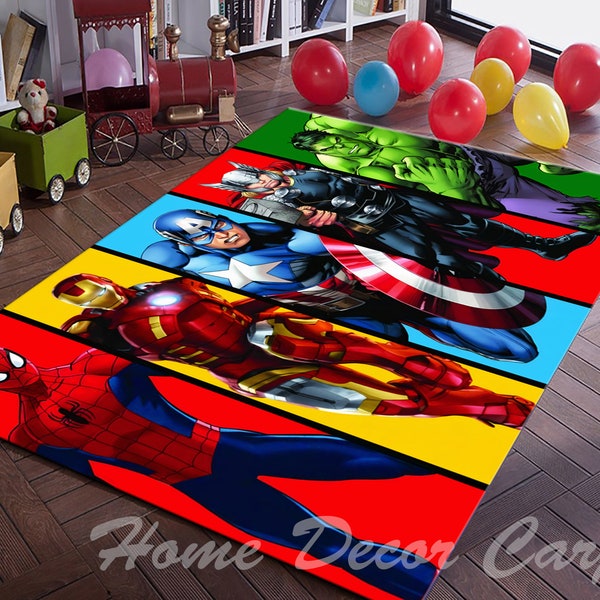 Avengers Rug: Spiderman, Ironman, Hulk, Kids Room Decor