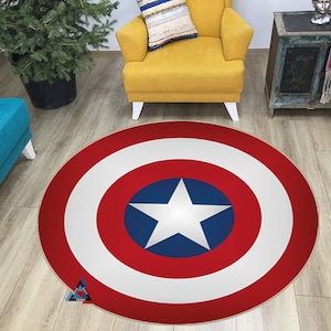 Captain America Shield Round Rug, Captain America, Round Rug, Round Carpet, Kids Room Rug, Themed Rug, Living Room, Kids Decor,Gift For Him