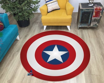 Captain America Shield Round Rug, Captain America, Round Rug, Round Carpet, Kids Room Rug, Themed Rug, Living Room, Kids Decor,Gift For Him