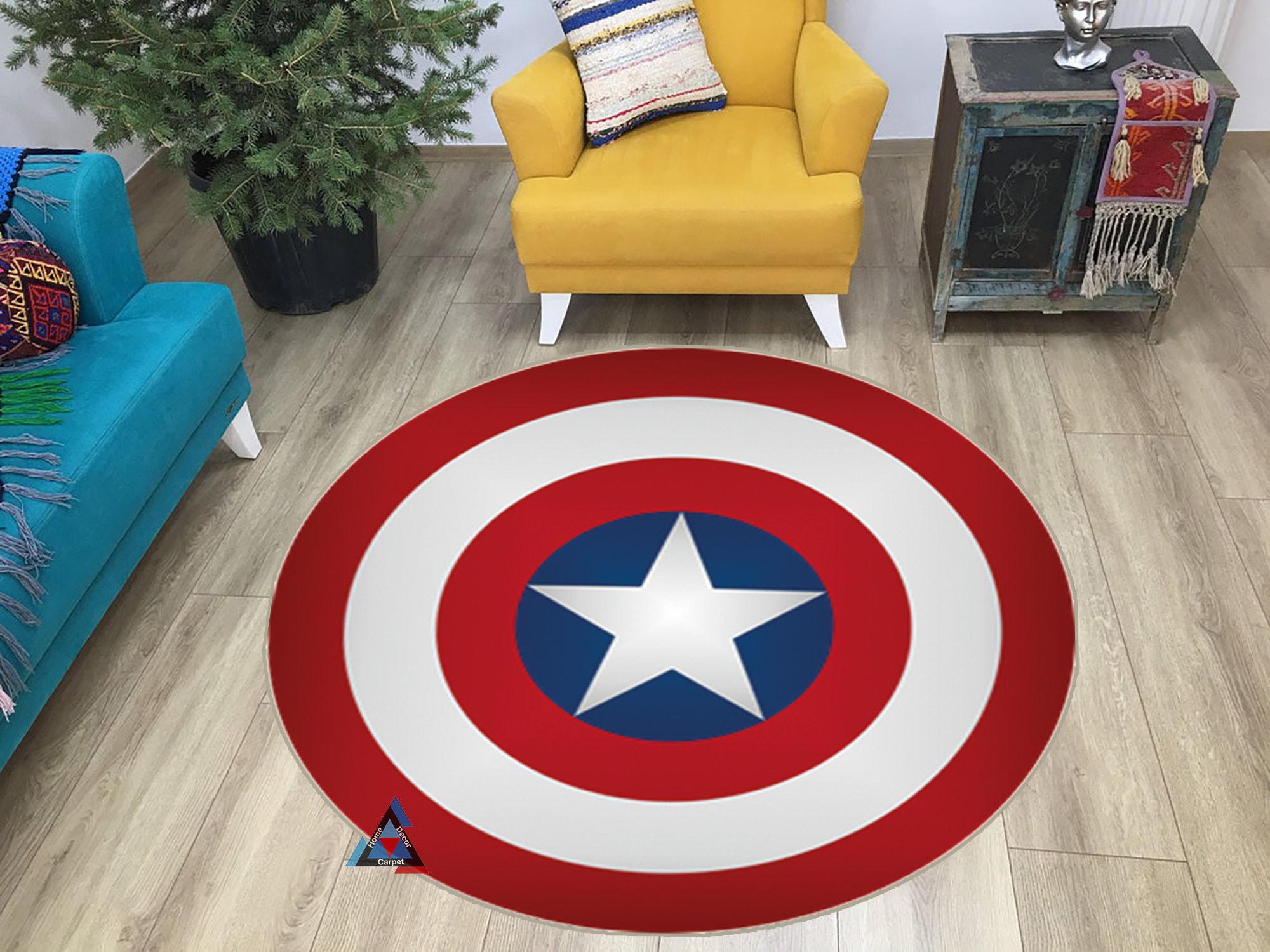 Captain America Shild Round Rug, Captain America, Round Rug, Round Carpet,  Pattern Popular Rug, Themed Rug, Living Room, Decor, Gift For Him