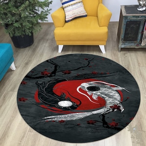 Alfombra con diseño de Yin Yang, Yin y Yang, alfombra con estampado de peces, alfombra popular, alfombra moderna, alfombra redonda, alfombra de piso, alfombra de área, alfombra decorativa para el hogar