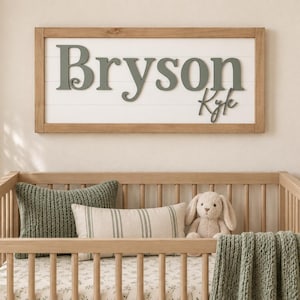 Large wood name sign, nursery name sign, boho nursery sign, above crib cut out, layered baby name sign, double baby name sign, cut out sign
