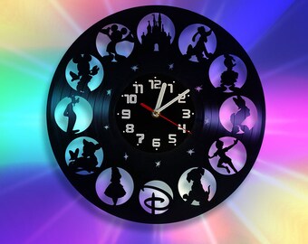 Disney Vinyl Clock Record Wall Clock Disney Castle Clock Art Wall Decor Cartoon 