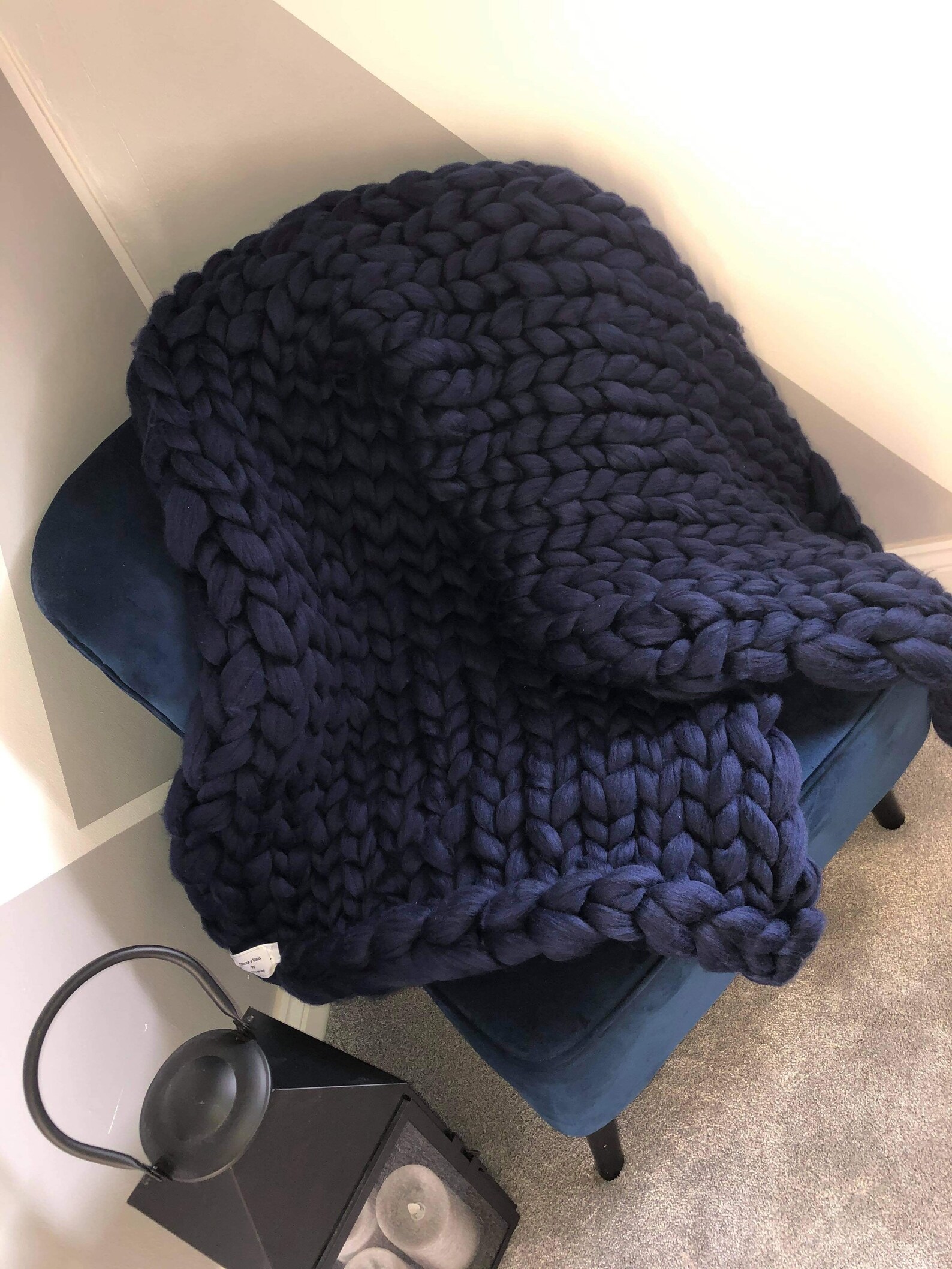Navy Chunky Knit Merino Wool Blanket Etsy