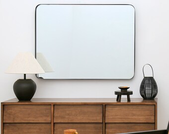 Black Rectangular Bathroom Mirror , Metal frame Wall Mirror , Vanity, living room, entry room, and bathroom