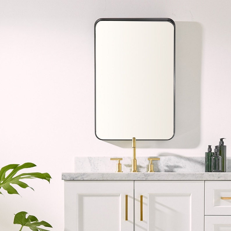 Black Rectangular Bathroom Mirror Metal Frame Wall Mirror Etsy