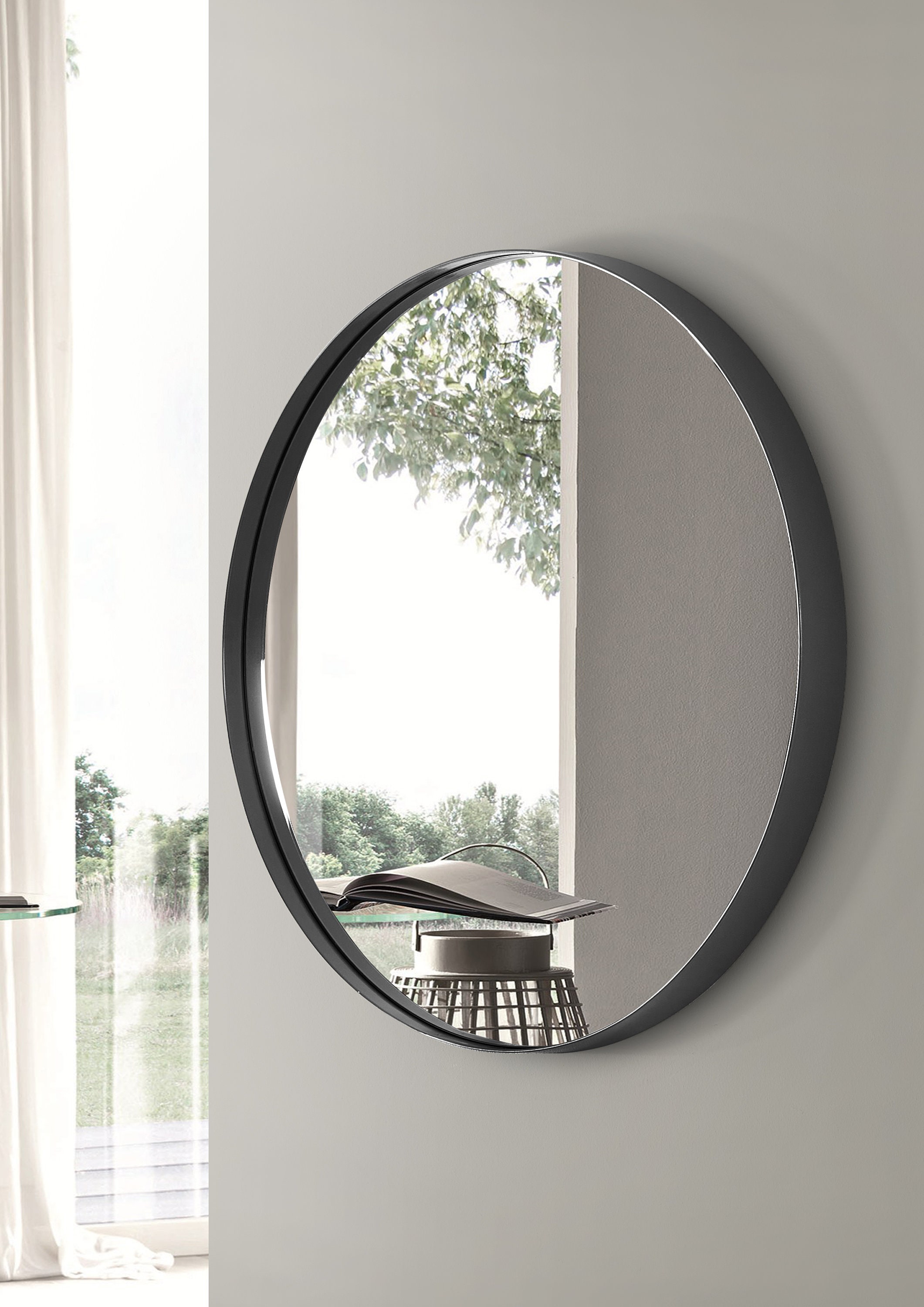 Black Round Bathroom Mirror 24 and 30 Inches Aluminum Metal Etsy