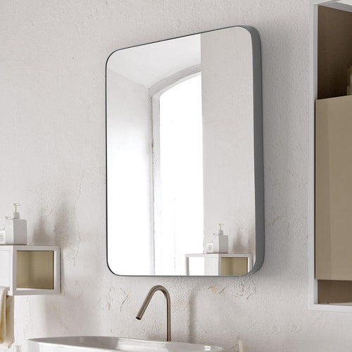 Gold Rounded Bathroom Mirror Aluminum Frame 22 X 30 Etsy