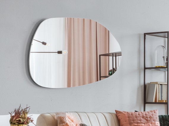 Espejo de pared irregular, juego de 2, 31.5 x 17.5, decoración asimétrica  con curvas para sala de estar, entrada, baño