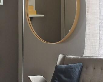 Espejo redondo con marco dorado para baño, espejo de tocador circular de 24  pulgadas para pared con aleación de aluminio, textura acanalada, marco de