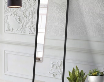 Modern Full length Mirror 65 X 22 inch - Black Metal frame. Bathroom, bedroom, living room and hallway mirror.