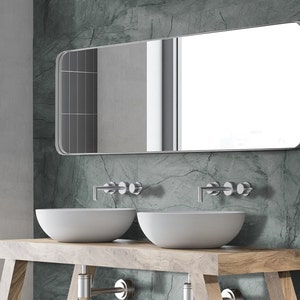 Grey Rounded Bathroom Mirror , Metal Frame Modern Mirror,  22 and 30" , 24 x 36" , and 65 x 22 Inches