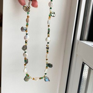 Pearl Beaded Necklace Freshwater Peacock Pearls White Pearl Discs Handmade