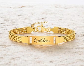 Roestvrijstalen IP/PVD vergulde armband met naamstaaf - Gepersonaliseerd cadeau, cadeau bruidsmeisje, aangepast cadeau, cadeau voor haar