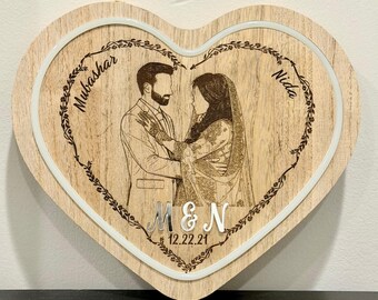 Op maat gegraveerde led-houten plaquette| Gepersonaliseerde wanddecoratie| Aandenken huwelijkscadeau| Valentijnscadeau voor HAAR en HEM| Jubileumcadeau| Nikkah