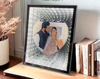 LED-fotolijst en spiegel| Aangepaste led-lijst, led-lichtfoto op maat| Anoniem portret| Oplichtende gepersonaliseerde fotolijst| Valentijnscadeau