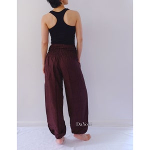 DaYoki Comfy Yoga Pants, High Waisted Smocked Yoga Pants, Dark Chocolate, Thai Yoga Pants, Harem Baggy Pants. FREE U.S domestic shipping image 3