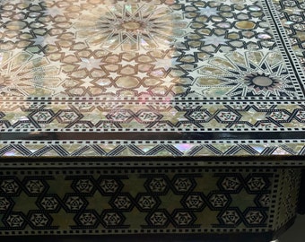 Square side table,end table, Moroccan mosaic,inlaid with mother of pearl,hand made in Egypt