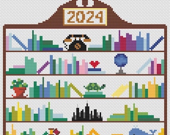 Temperature Library 4 - High Temperature Cross Stitch Pattern Bookshelf - PDF Instant Download
