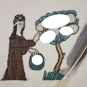 Nun Harvesting Phalluses: Medieval Marginalia 1 PDF Instant Download Medieval Cross Stitch Pattern